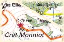 Le circuit de l'aprs-midi (en jaune : la route parcourue en btaillre)